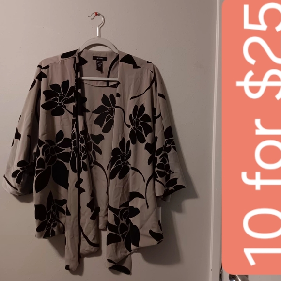 Alfani Sweaters - Alfani Beige Cardigan with Black Floral Print